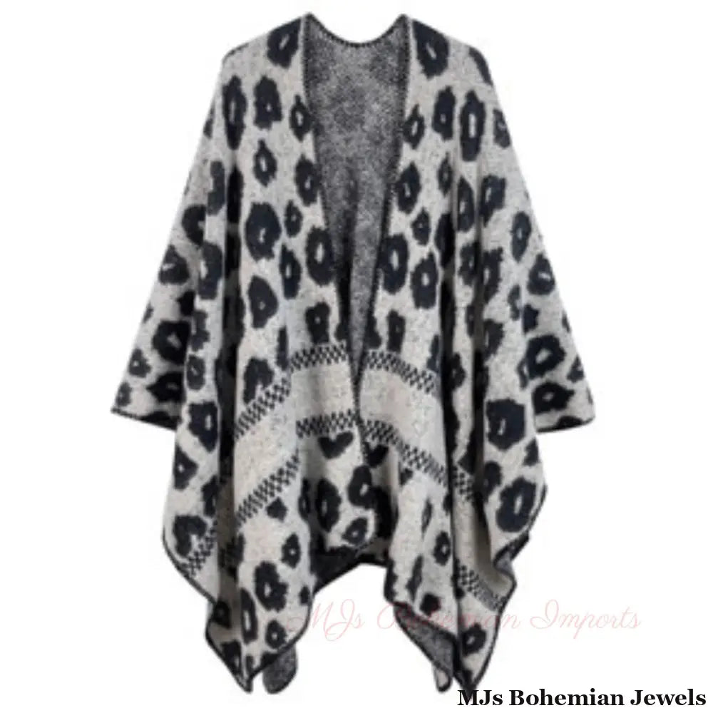 Kimono Cardigan Poly Black Leopard Knit for Women