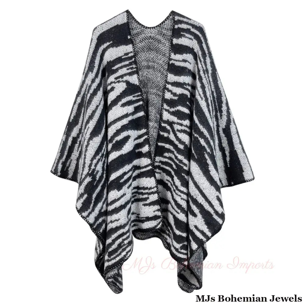 Kimono Cardigan Poly Black Zebra Knit for Women