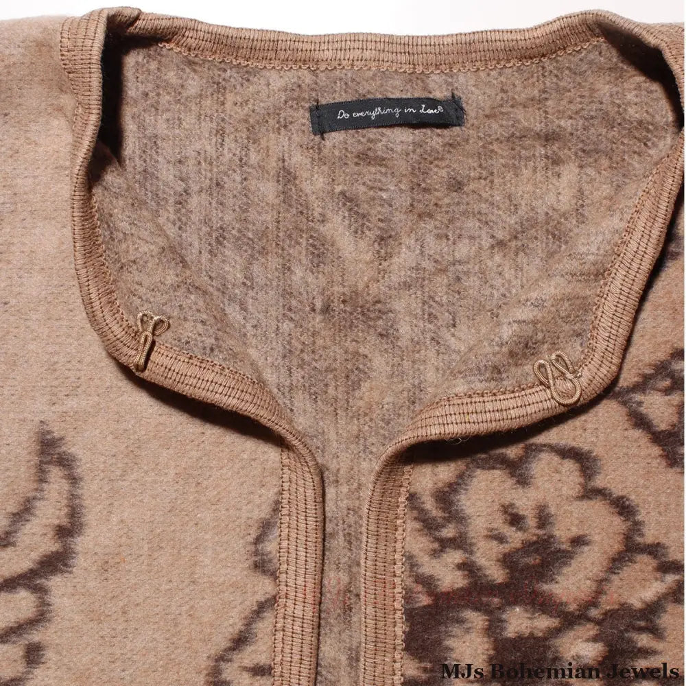 Kimono Ruana Acrylic Camel Flower Knit For Women