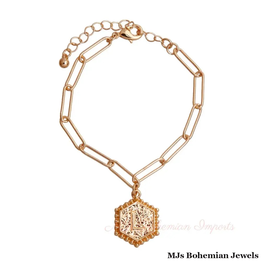L Hexagon Initial Charm Bracelet