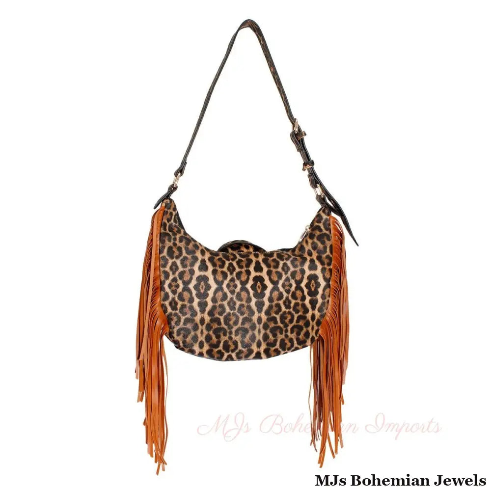 Leopard Moto Fringe Shoulder Bag