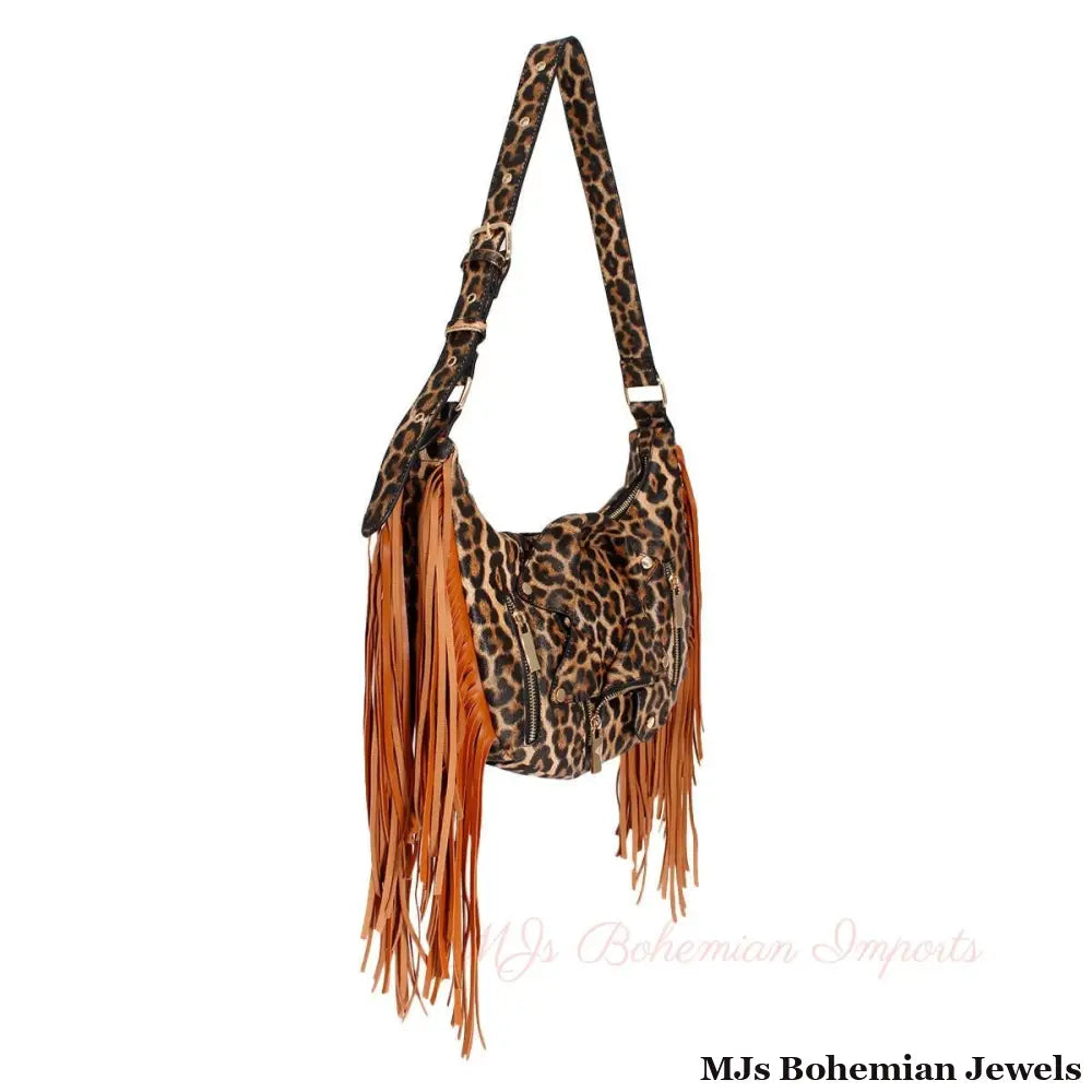 Leopard Moto Fringe Shoulder Bag