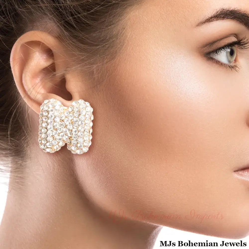 Letter N Rhinestone Studs