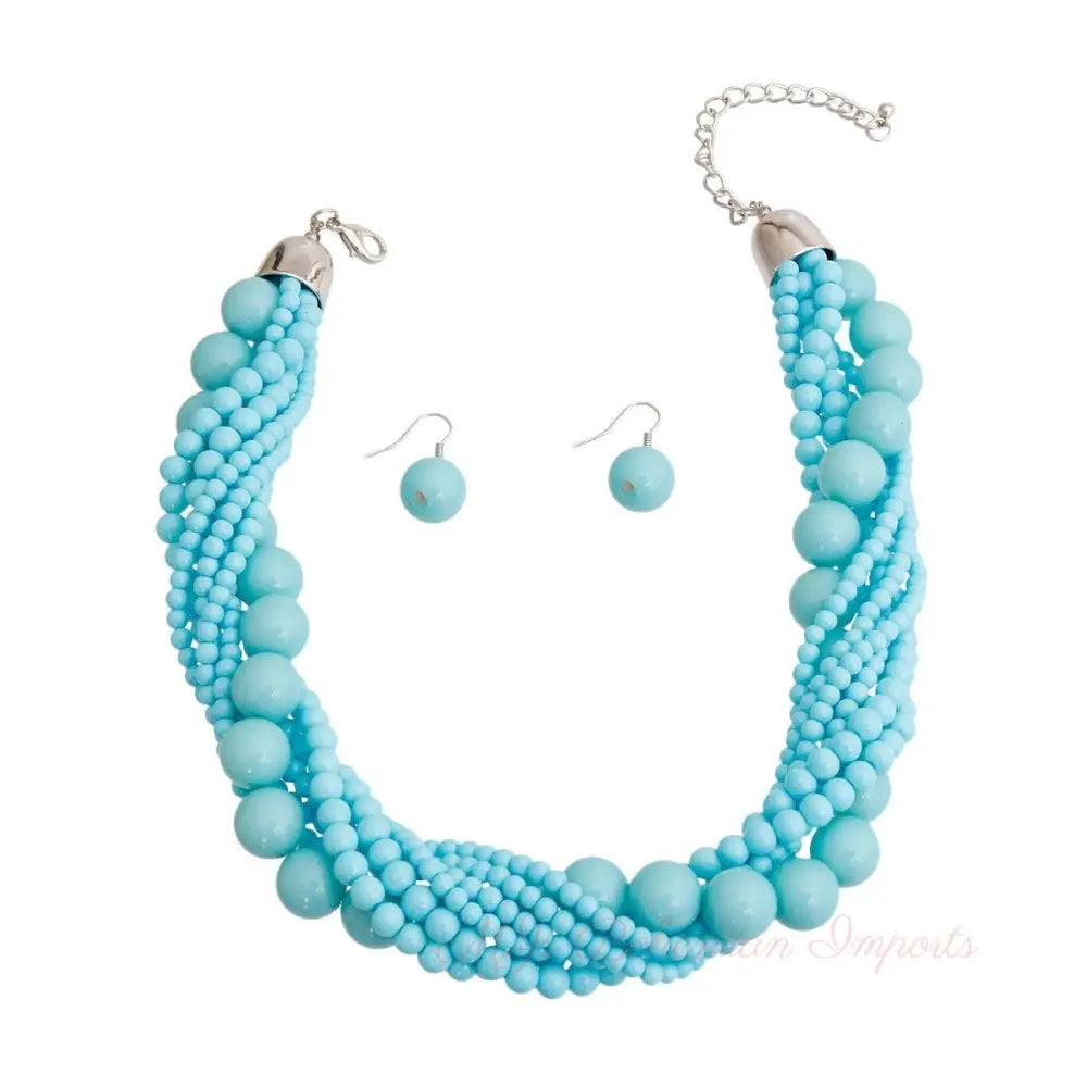 Light Blue Bead Twisted Necklace