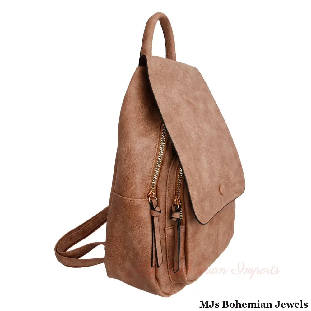 Light Brown Flap Convertible Backpack Bag