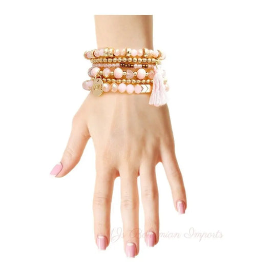 Light Brown Glass Love 6 Pcs Bracelets