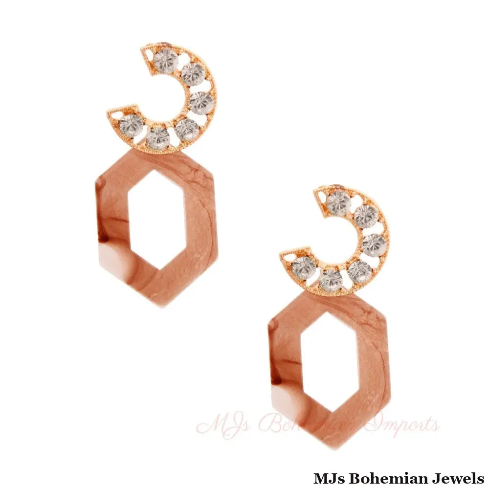 Light Brown Hexagon Crystal Earrings