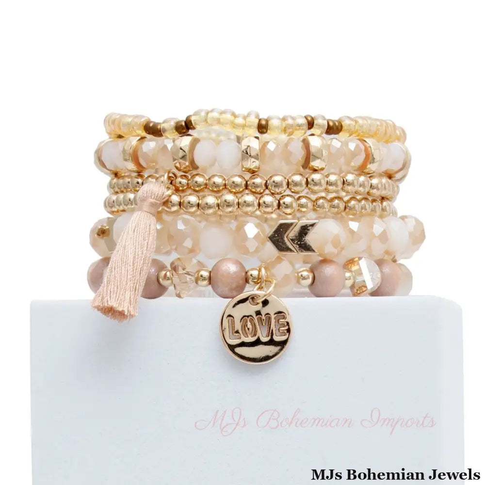 Light Pink Glass Love 6 Pcs Bracelets