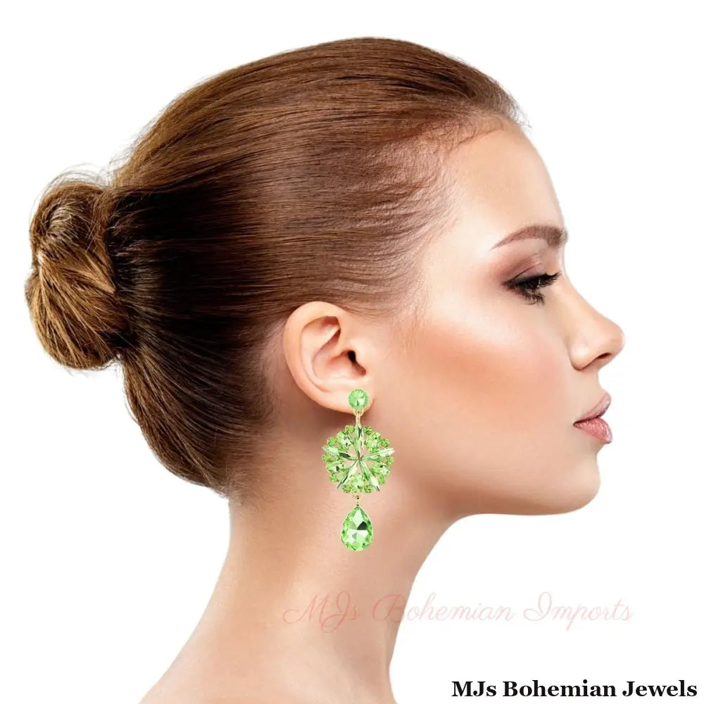 Lime Crystal Burst Earrings