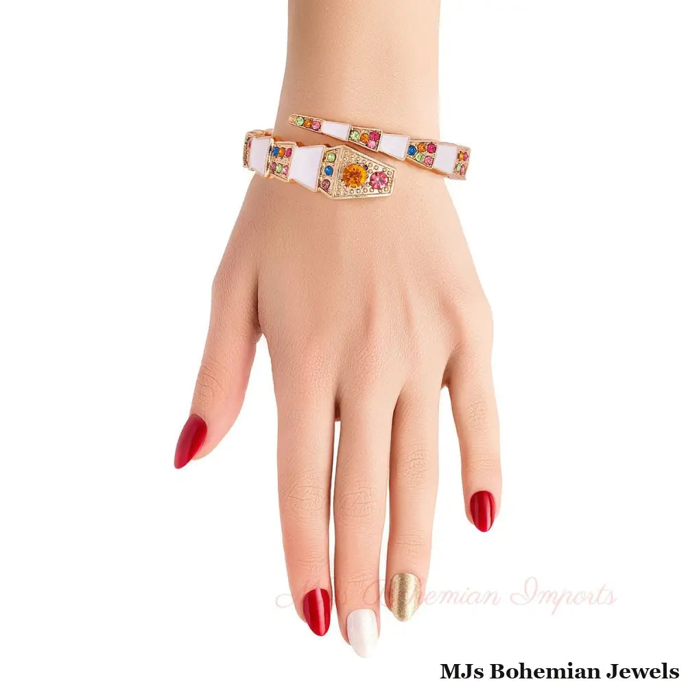 Luxury White 3D Snake Wrap Cuff