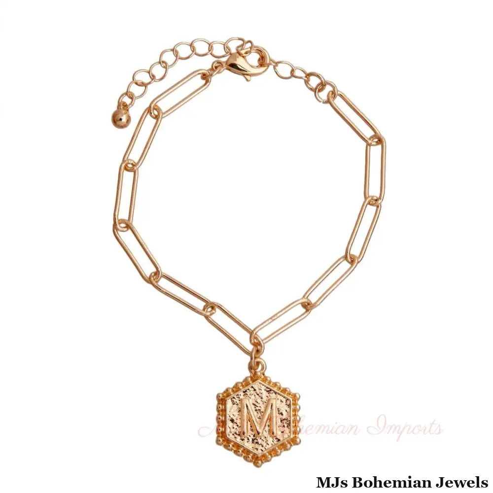 M Hexagon Initial Charm Bracelet