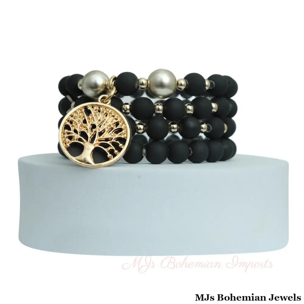 Matte Black Tree of Life Bracelets