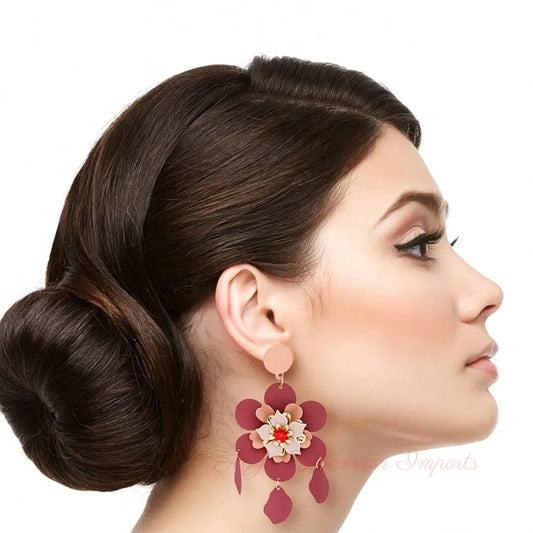 Mauve and Maroon Flower Earrings