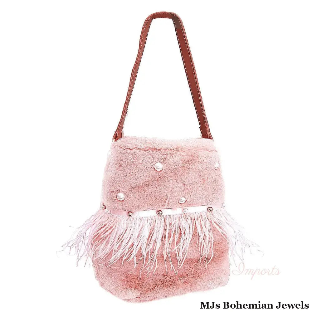 Mauve Fur Pearl Stud Bucket Bag