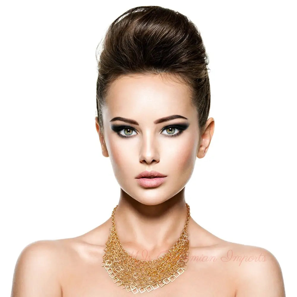 Metal Square Drop Necklace Set