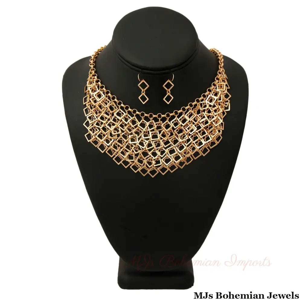 Metal Square Drop Necklace Set