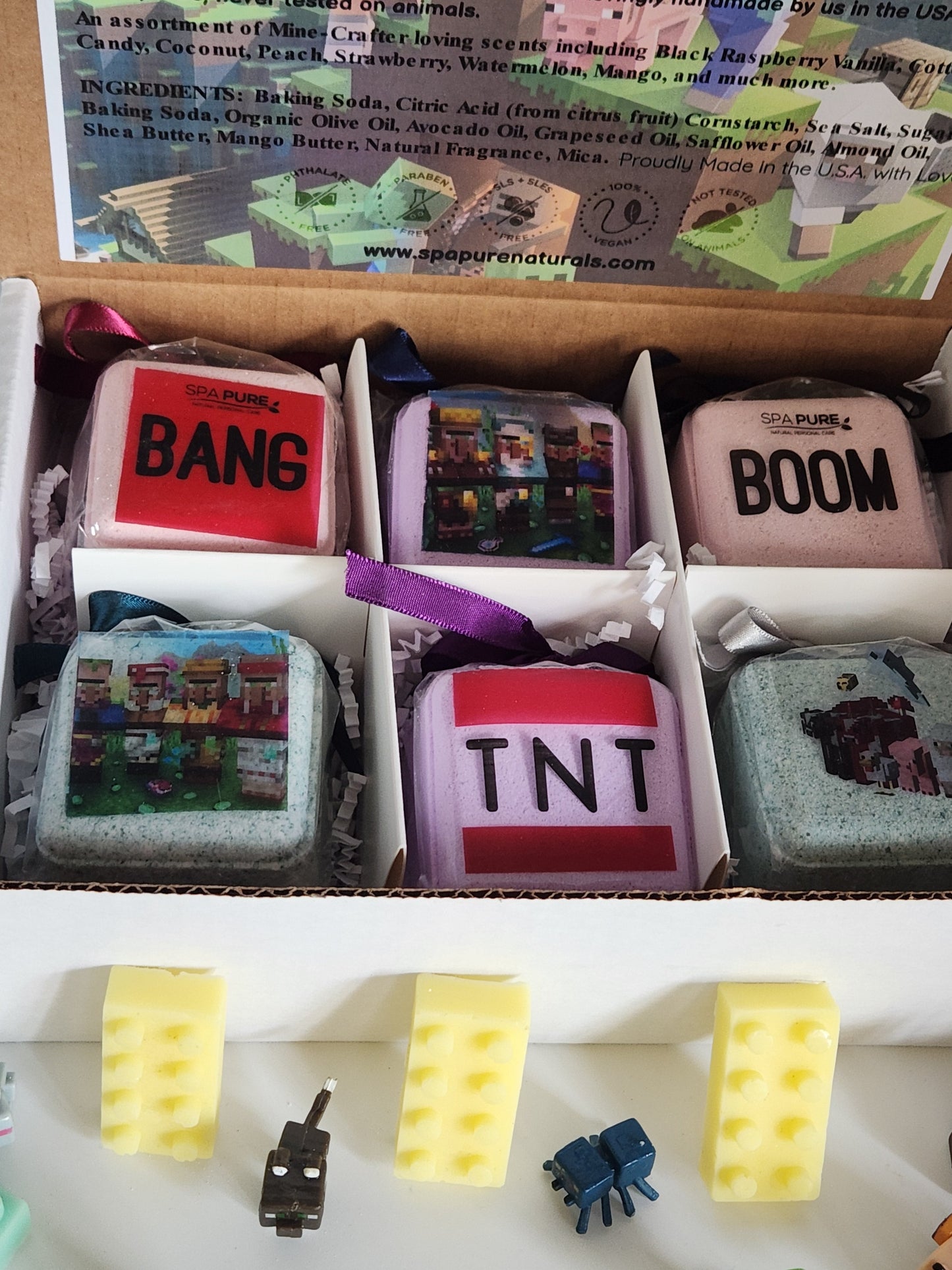 Bath Bombs for Kids with MineCrafter Toys Inside - BANG - BOOM - TNT - MADE in US, Natural Ingredients (6 Count) Pack of 1