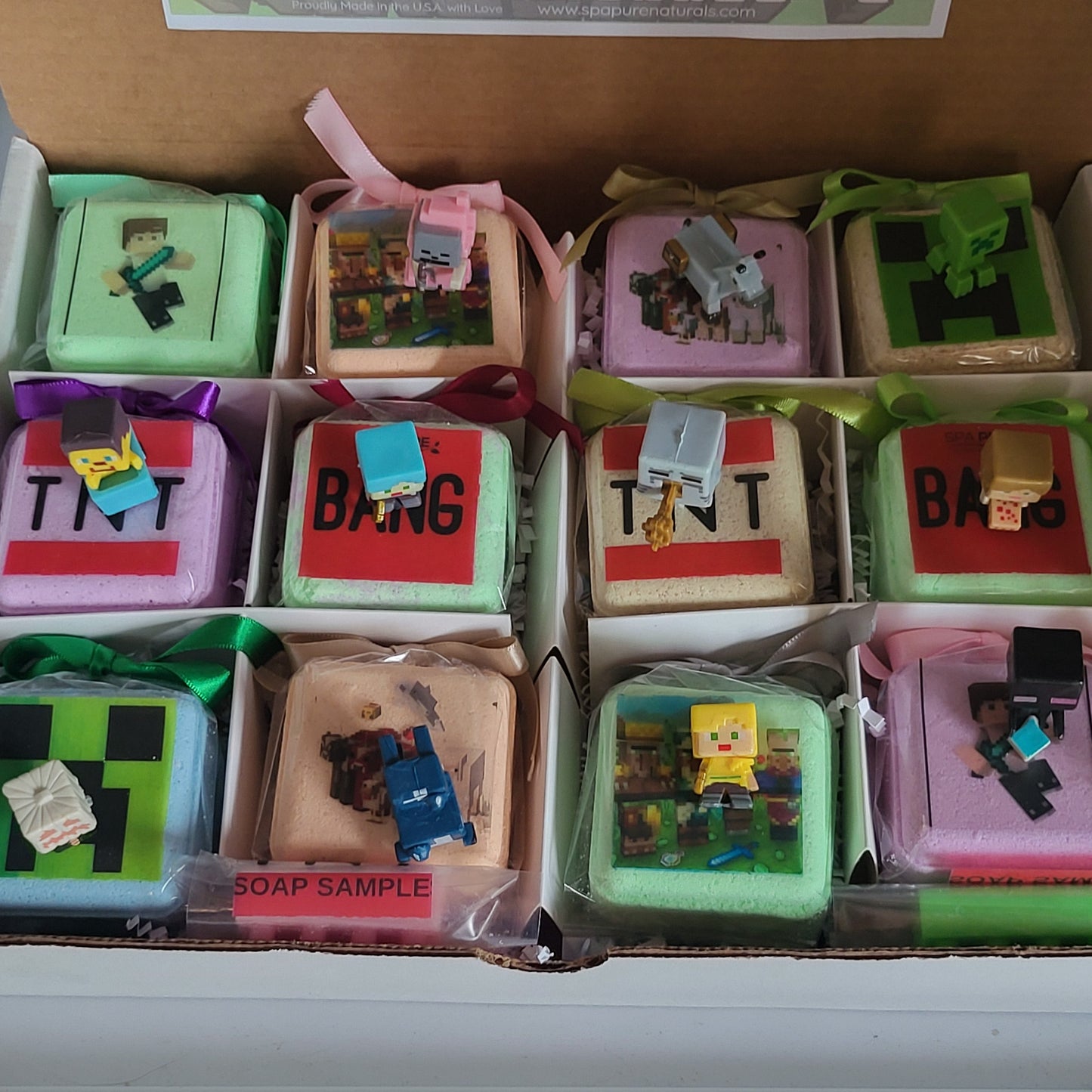 Bath Bombs for Kids with MineCrafter Toys Inside - BANG - BOOM - TNT - MADE in US, Natural Ingredients (12 Count)