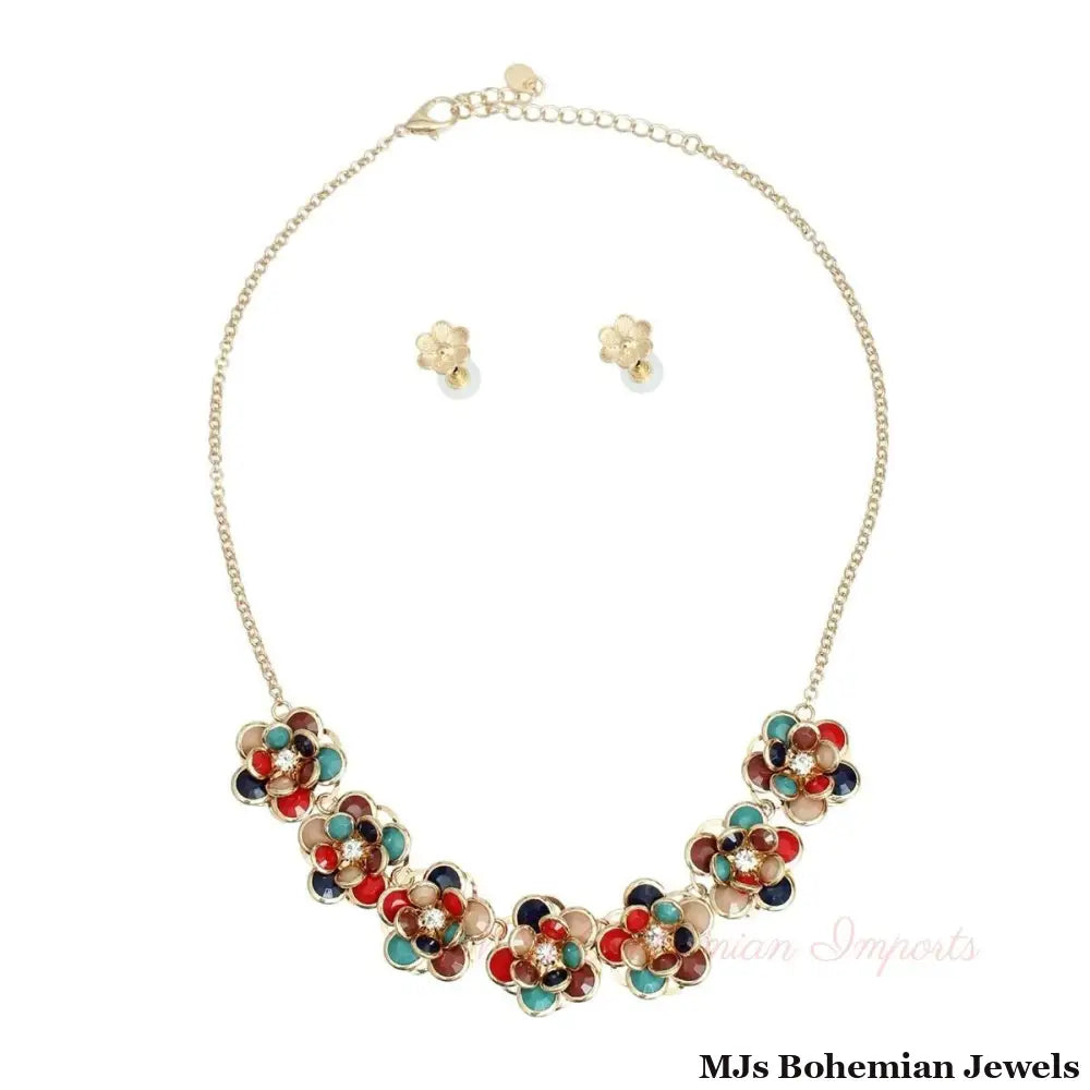 Multi Beaded 3D Flower Collar Set