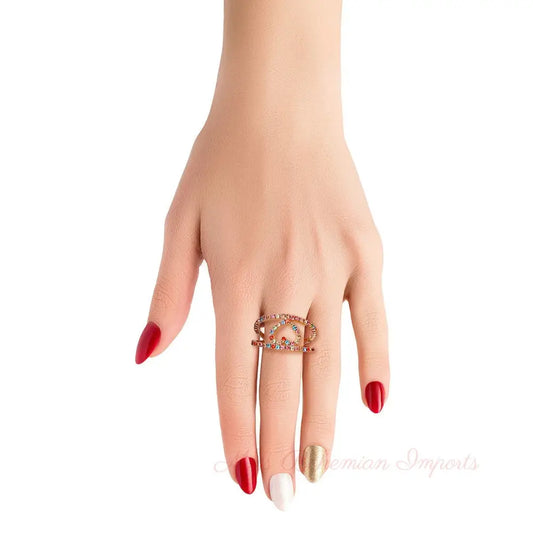Multi Color 2 Line Heart Ring