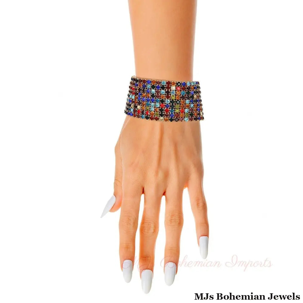 Multi Color 9 Row Rhinestone Bracelet