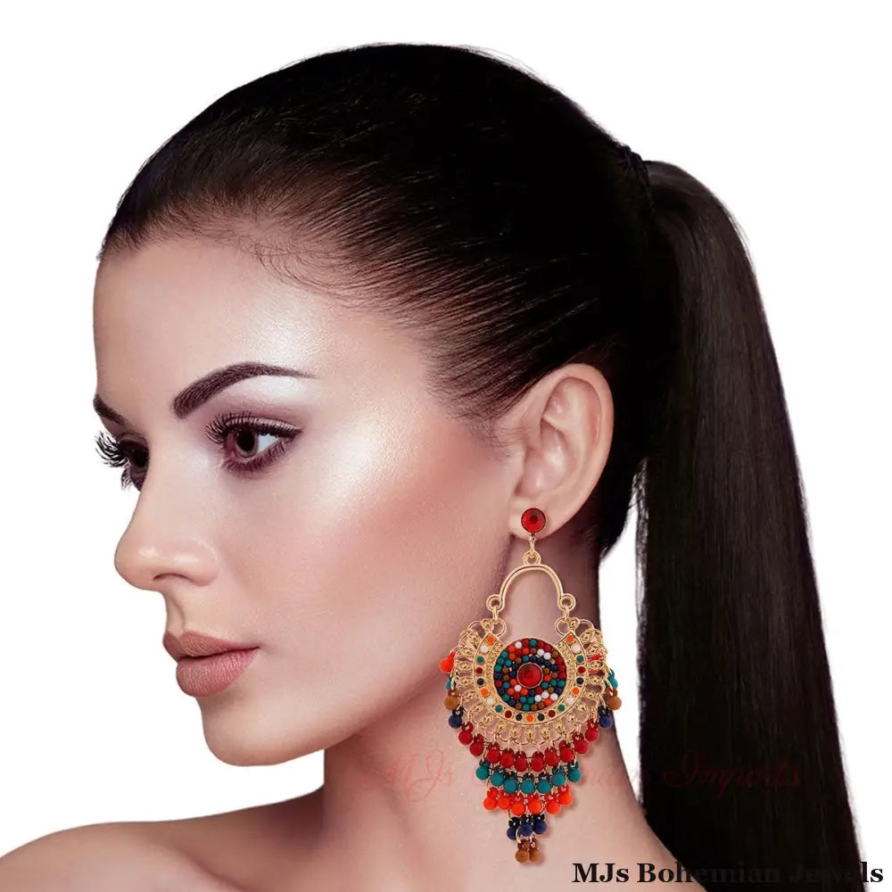 Multi Color Beaded Mandala Earrings