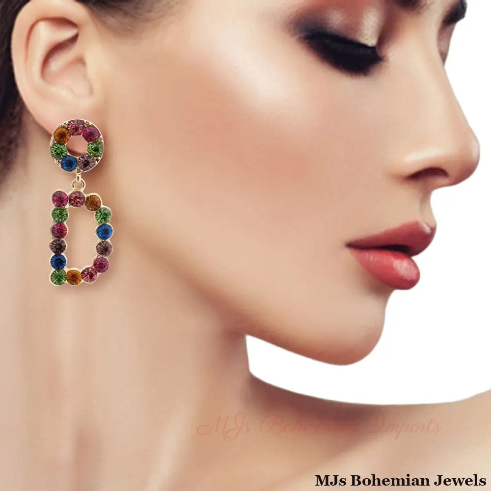 Multi Color Dangling D Earrings