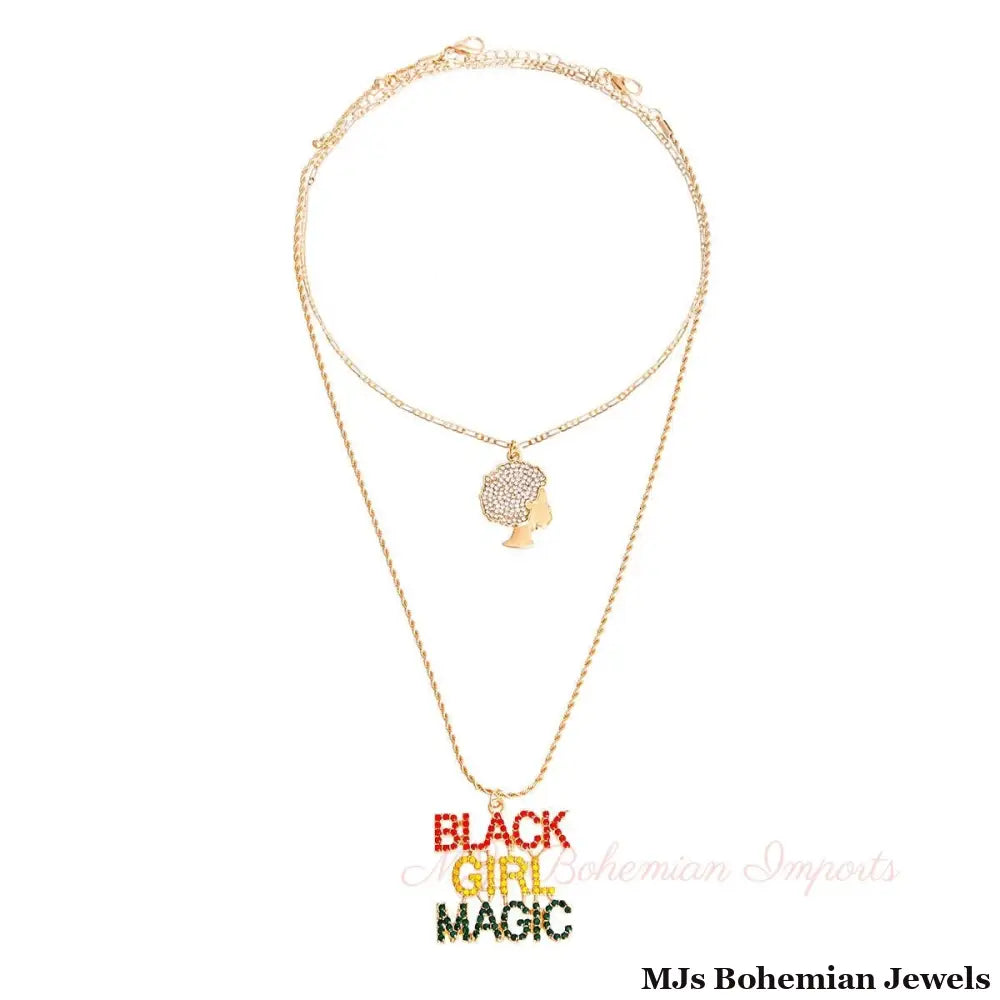 Multi Color Double Chain Black Girl Magic Necklace