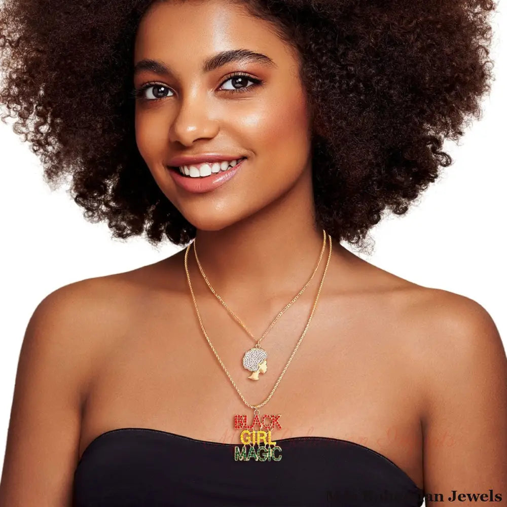 Multi Color Double Chain Black Girl Magic Necklace