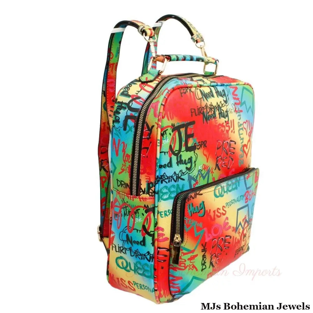 Multi Color Graffiti Trolley Sleeve Backpack
