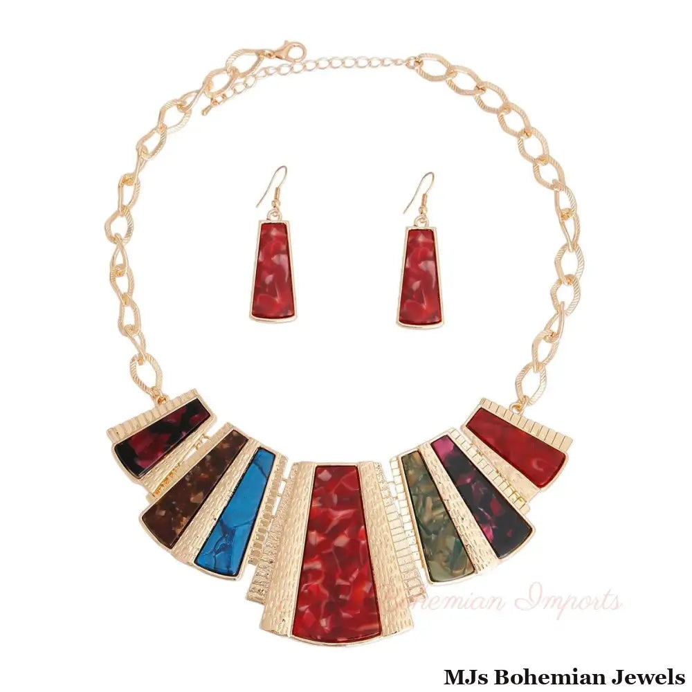 Multi Color Marbled Squared Collar Necklace