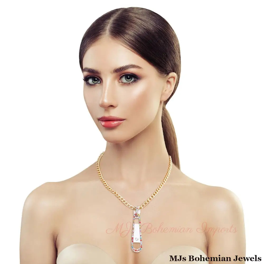 Multi Color Zipper Pendant Necklace
