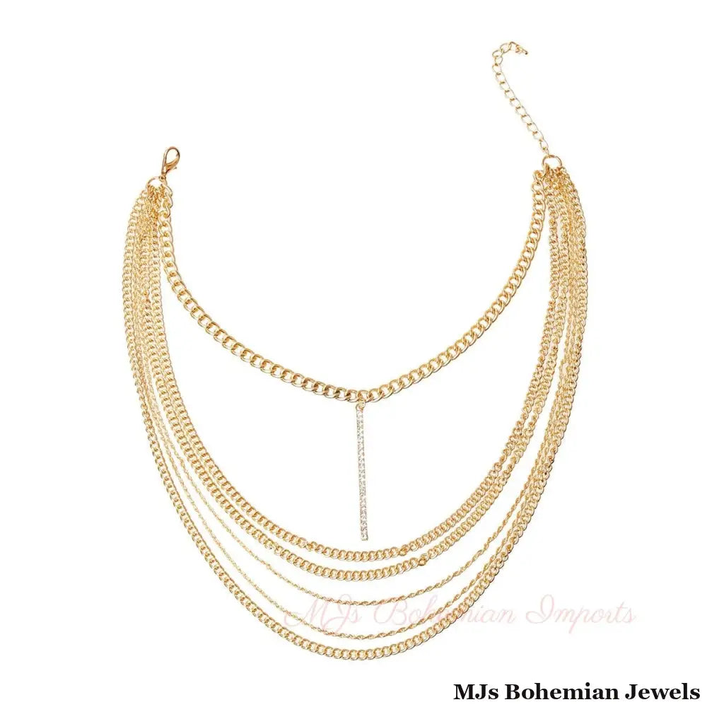 Multi Layer Gold Chain Bar Choker
