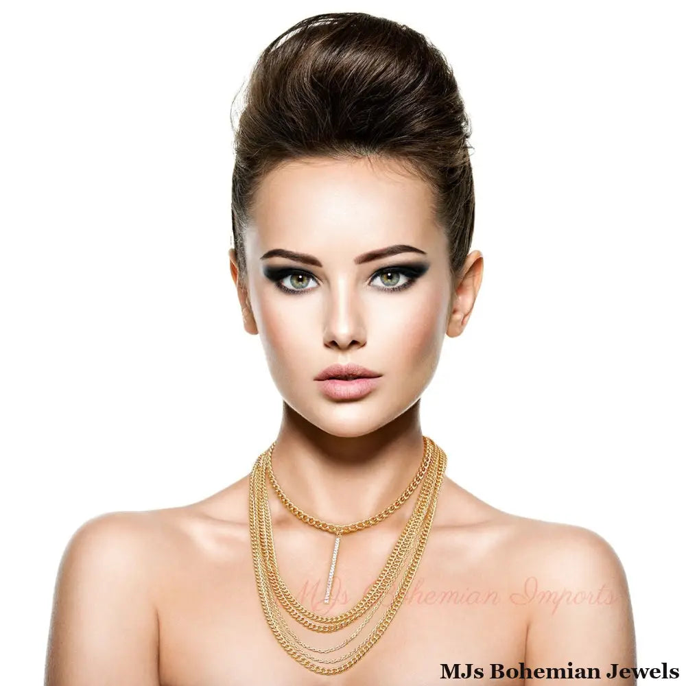 Multi Layer Gold Chain Bar Choker