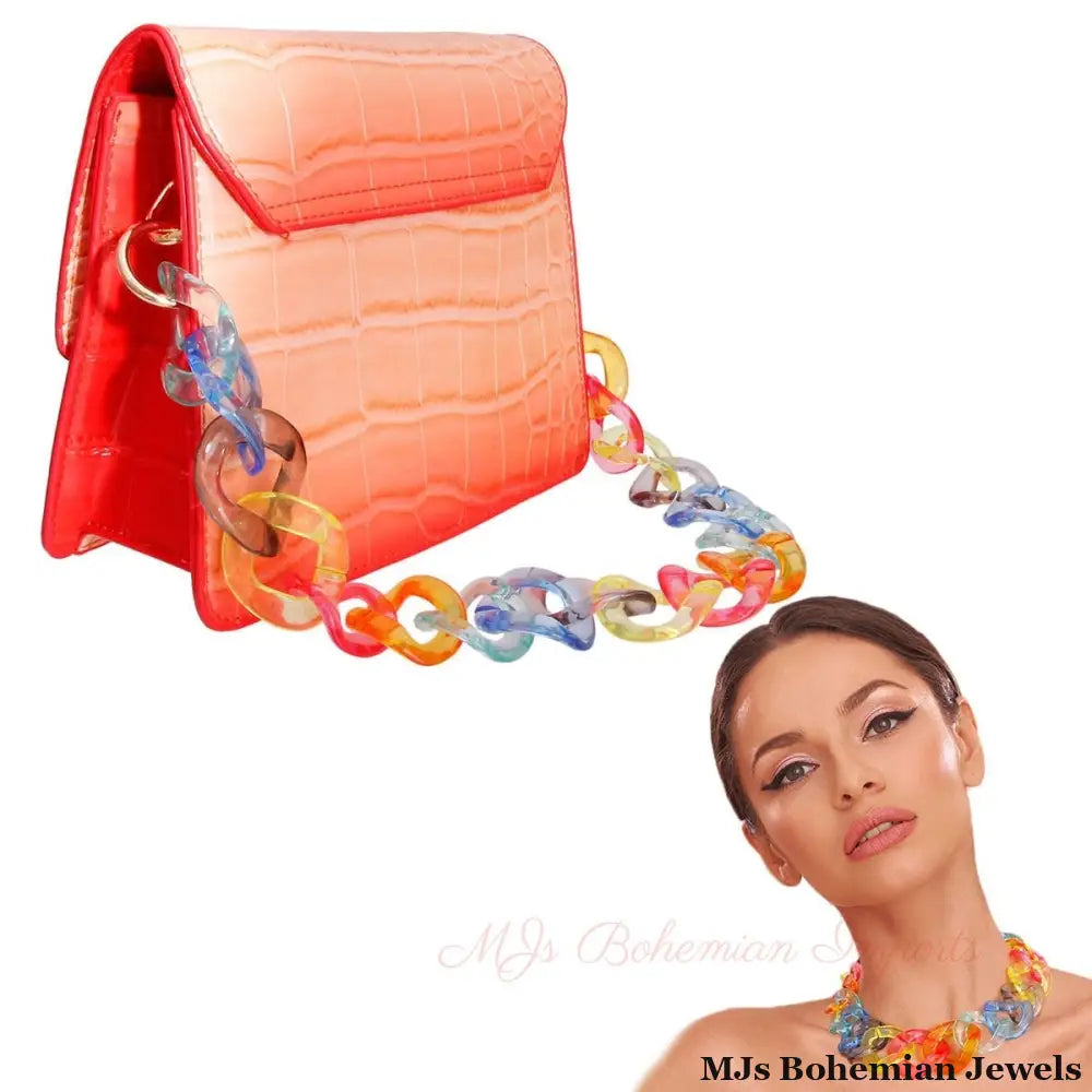 Multi Pastel Clear Link Chain Necklace