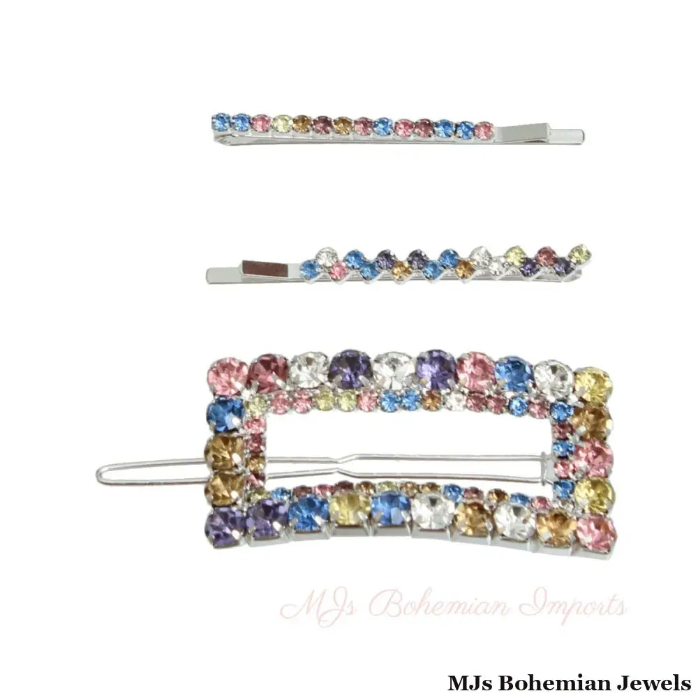 Multi Rhinestone Silver Hair Pin Set