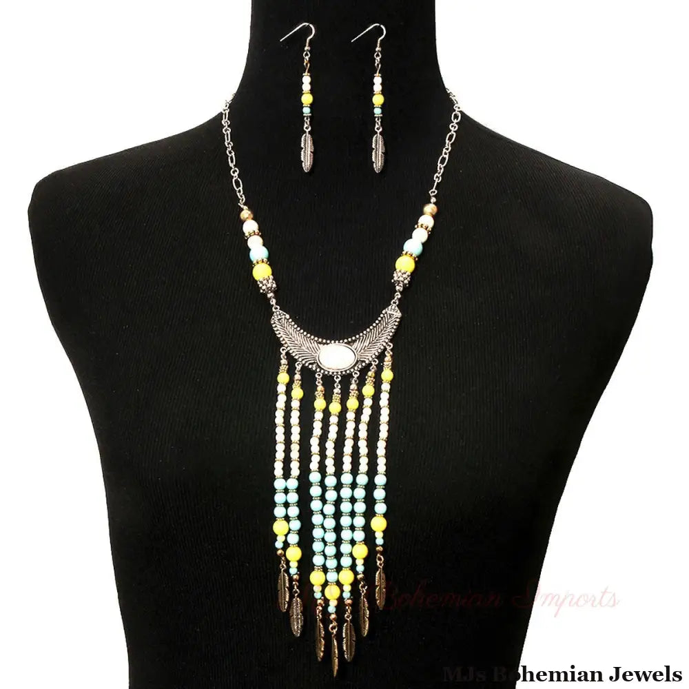 Multicolored Bead Drop Necklace Set