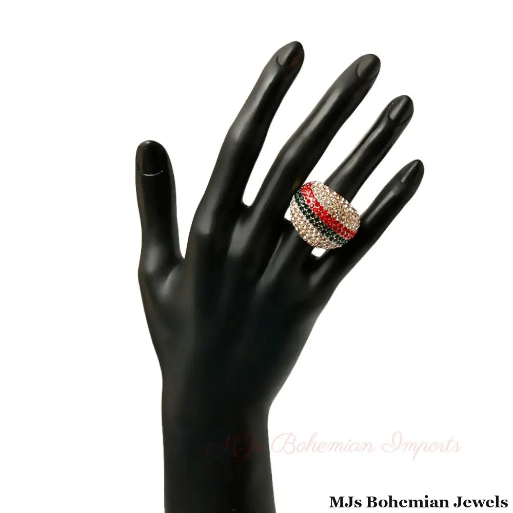 Multicolored Pave Rhinestone Dome Cocktail Ring