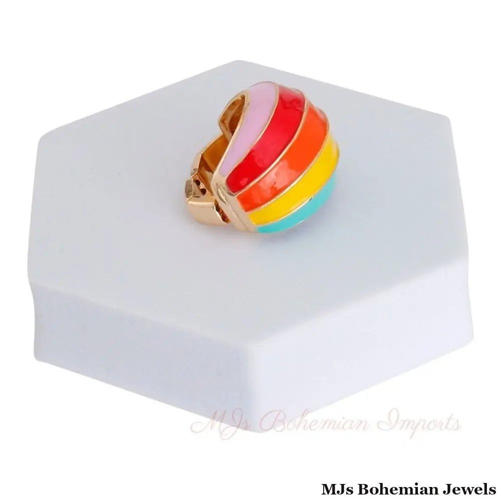 Multicolored Rainbow and Gold Dome Ring