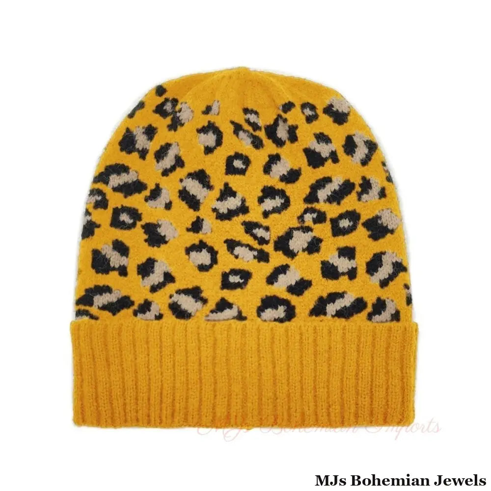 Mustard Leopard Cuff Beanie