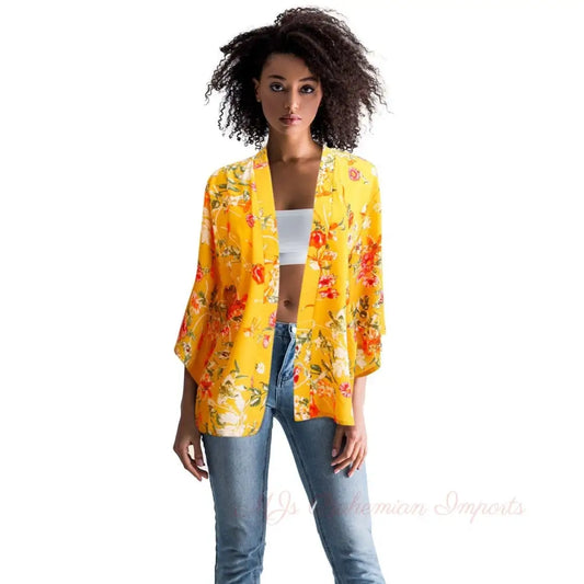 Mustard Poppy Flower Kimono