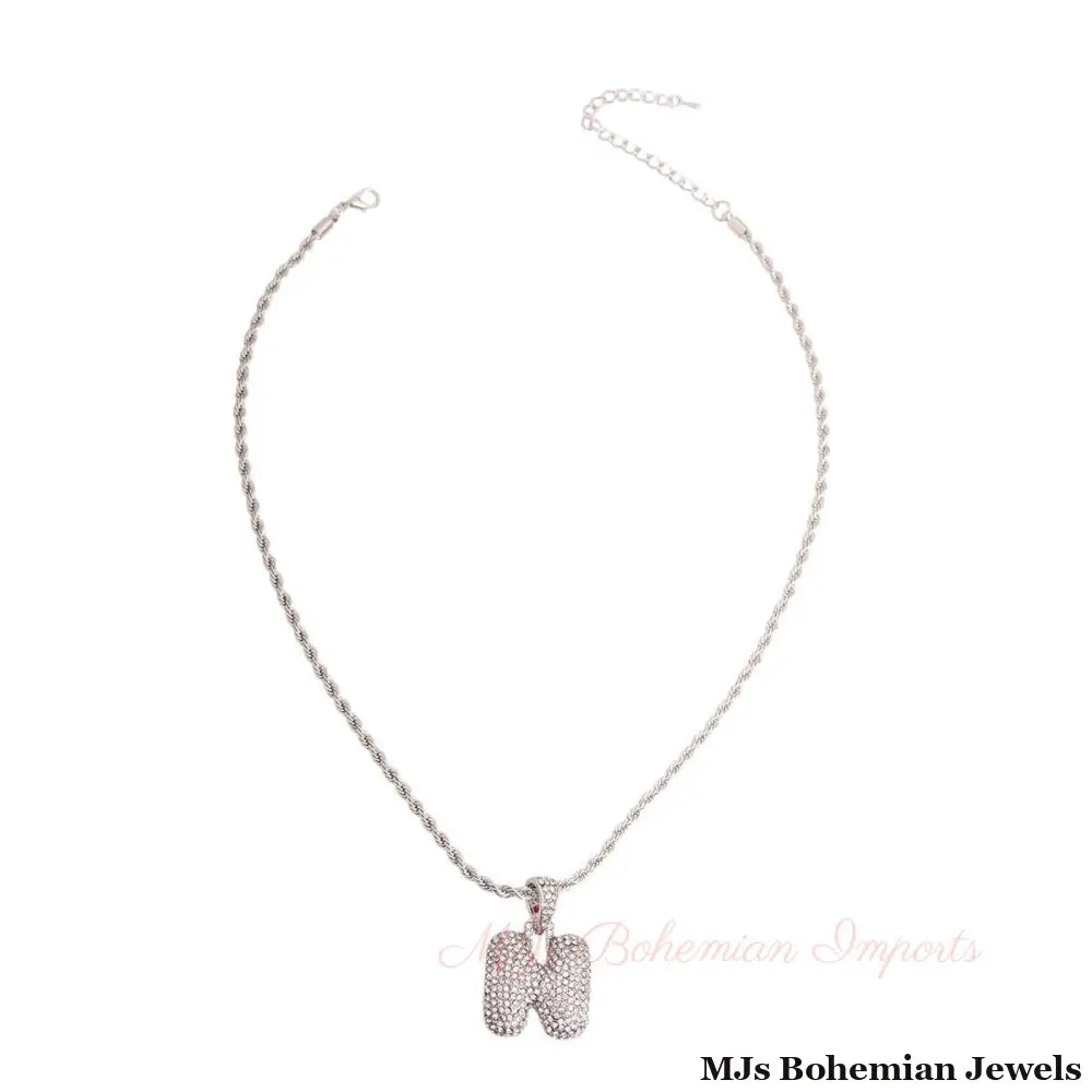 N Rhinestone Silver Necklace