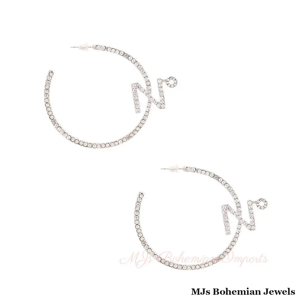 N Silver Rhinestone Hoops