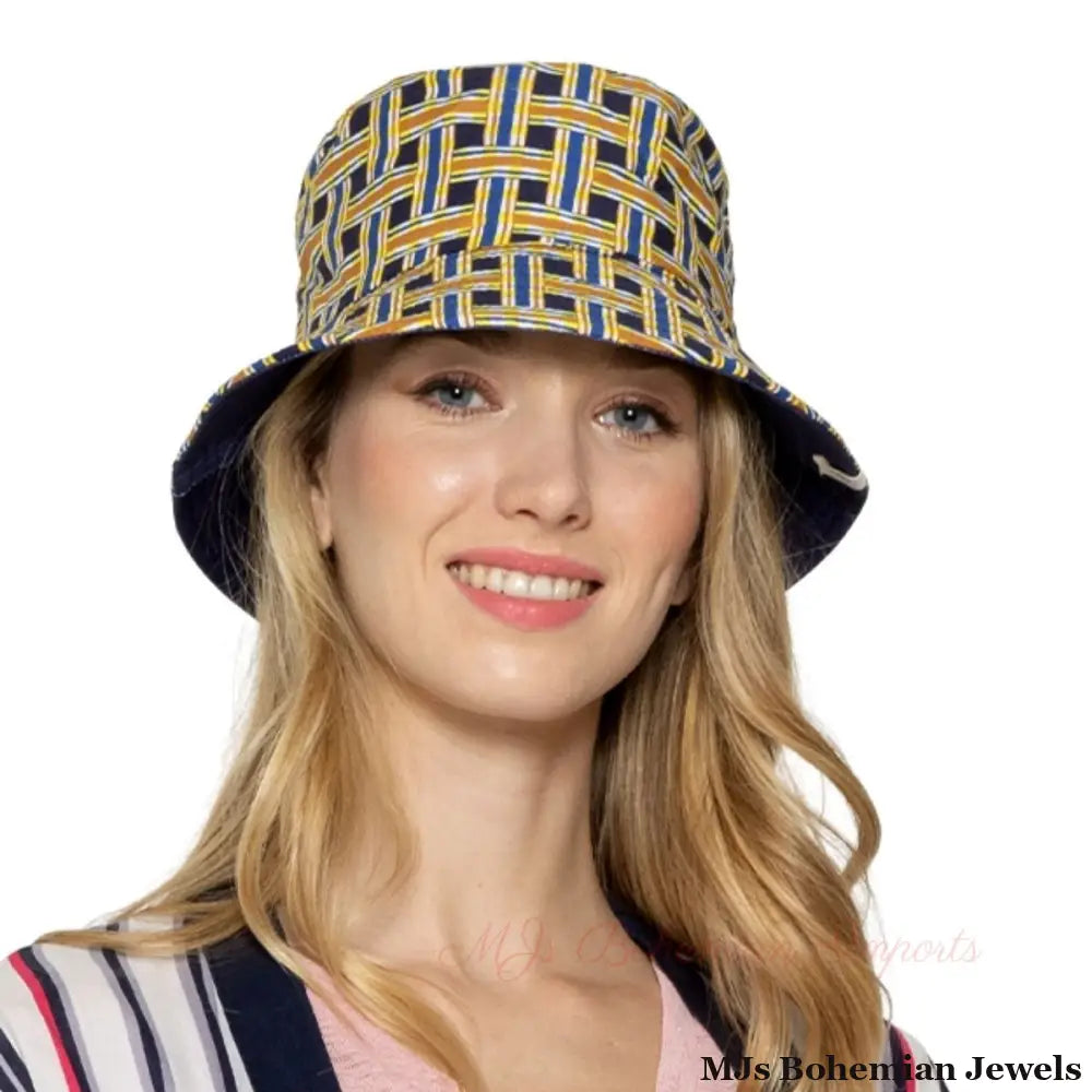 Navy Geometric Reversible Bucket Hat