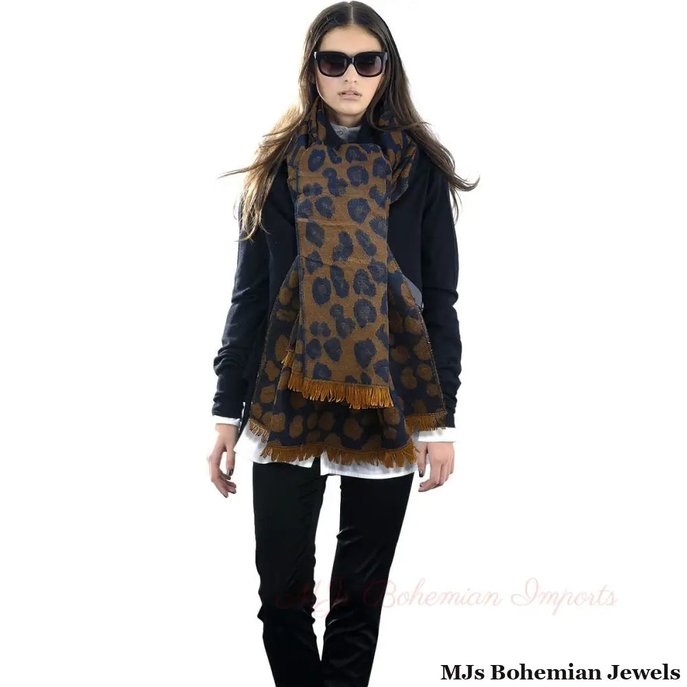 Navy Leopard Reversible Cozy Scarf