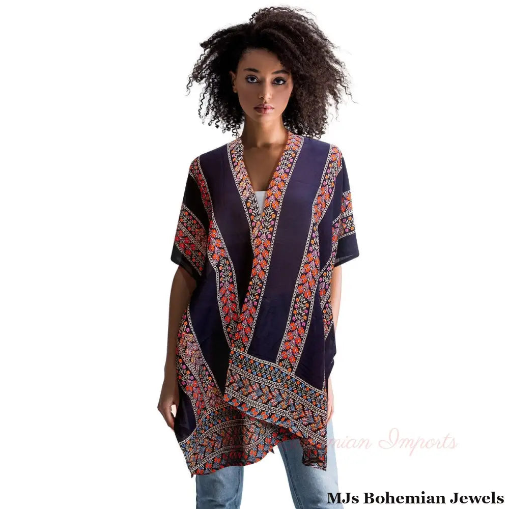 Navy Turkish Print Kimono