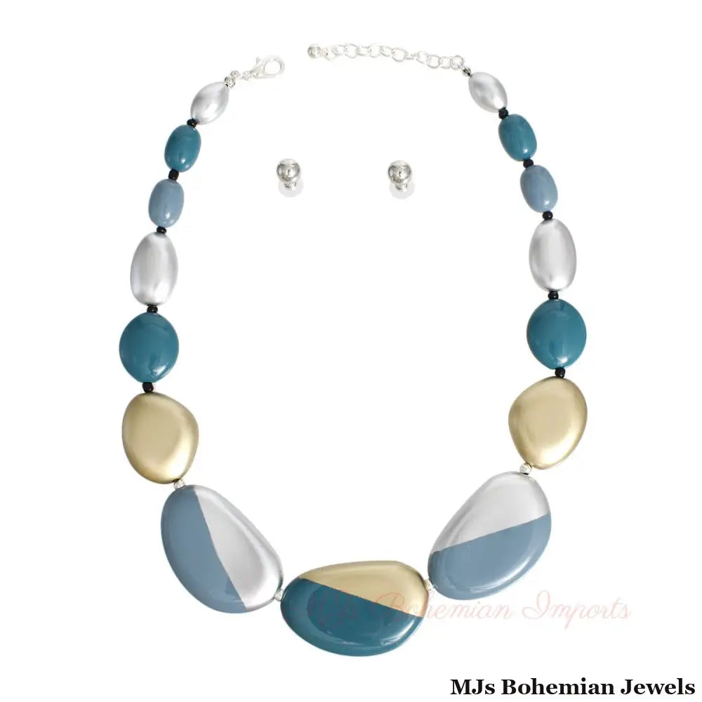 Necklace Blue Bead Graduated Set for Women