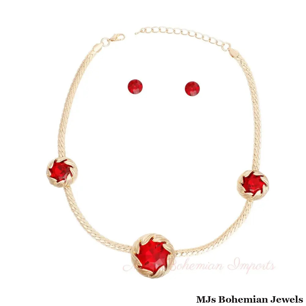 Necklace Red Crystal Double Cut Chain for Women