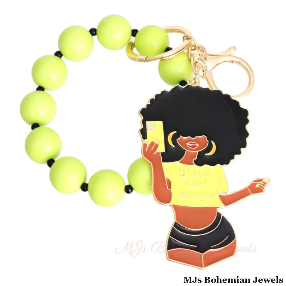 Neon Green Black Girl Magic Keychain