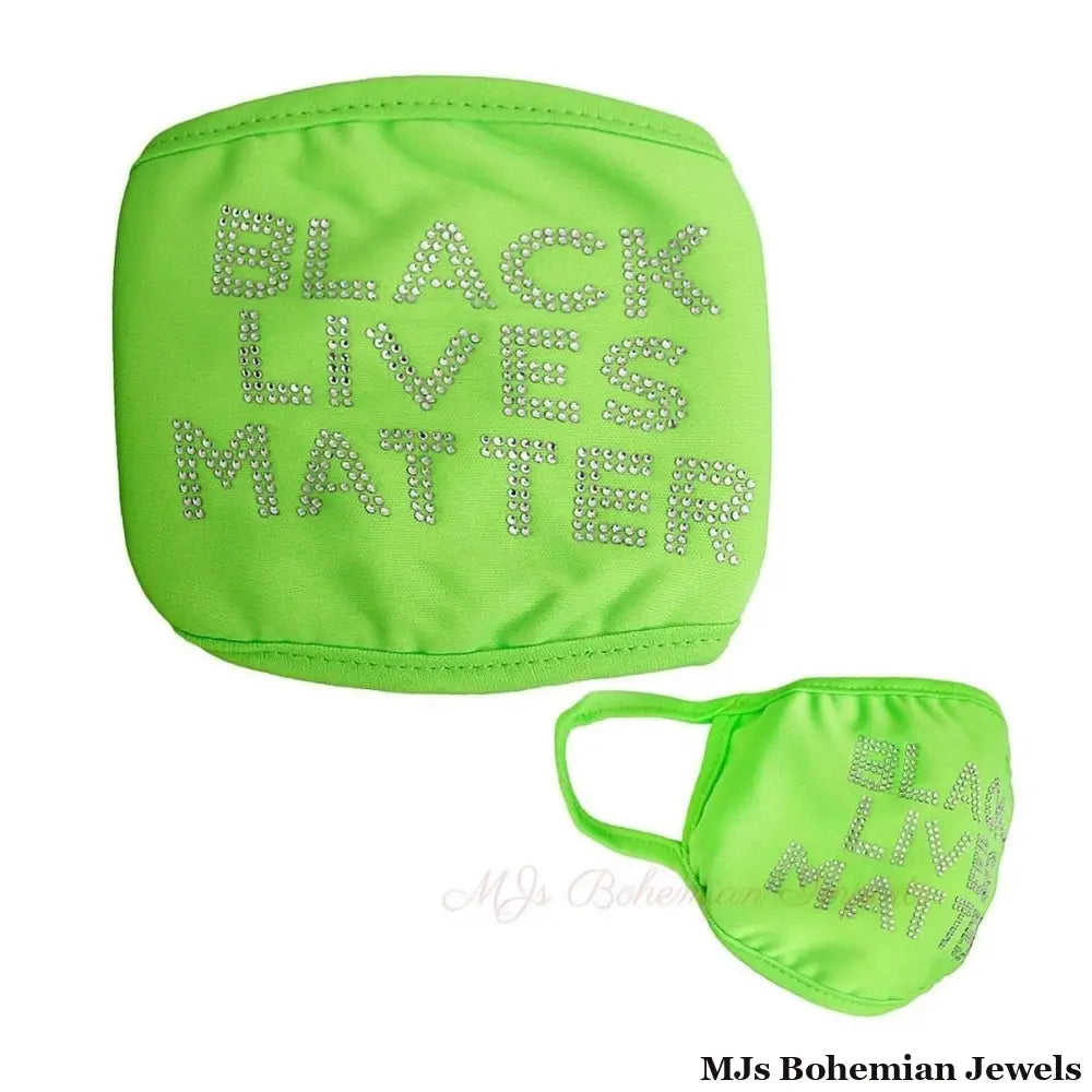 Neon Green Rhinestone BLACK LIVES MATTER Mask